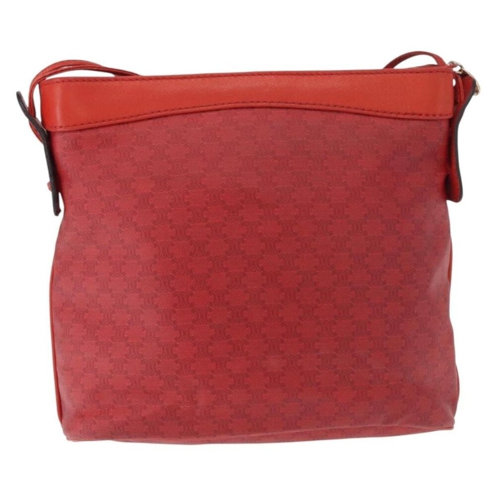 Authentic CELINE Macadam Canvas Shoulder Bag Red Gold - Picture 9 of 16